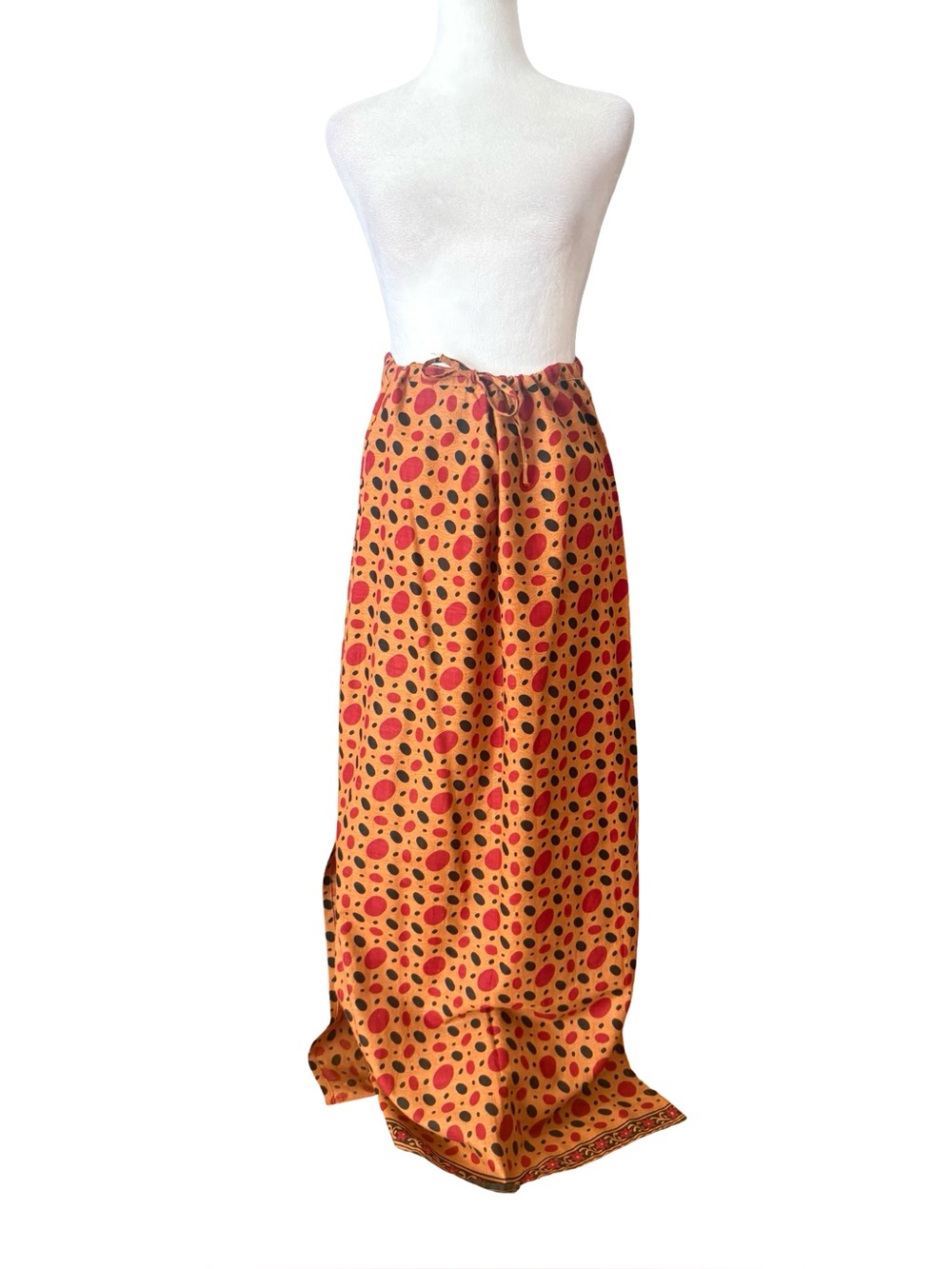 Katmandu Trading Co Cotton Maxi Skirt Orange Red Polka Dot Womens Medium